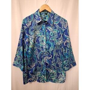Vintage Lauren Ralph Lauren Women's Sz 1X Cotton Paisley Button Front Shirt
